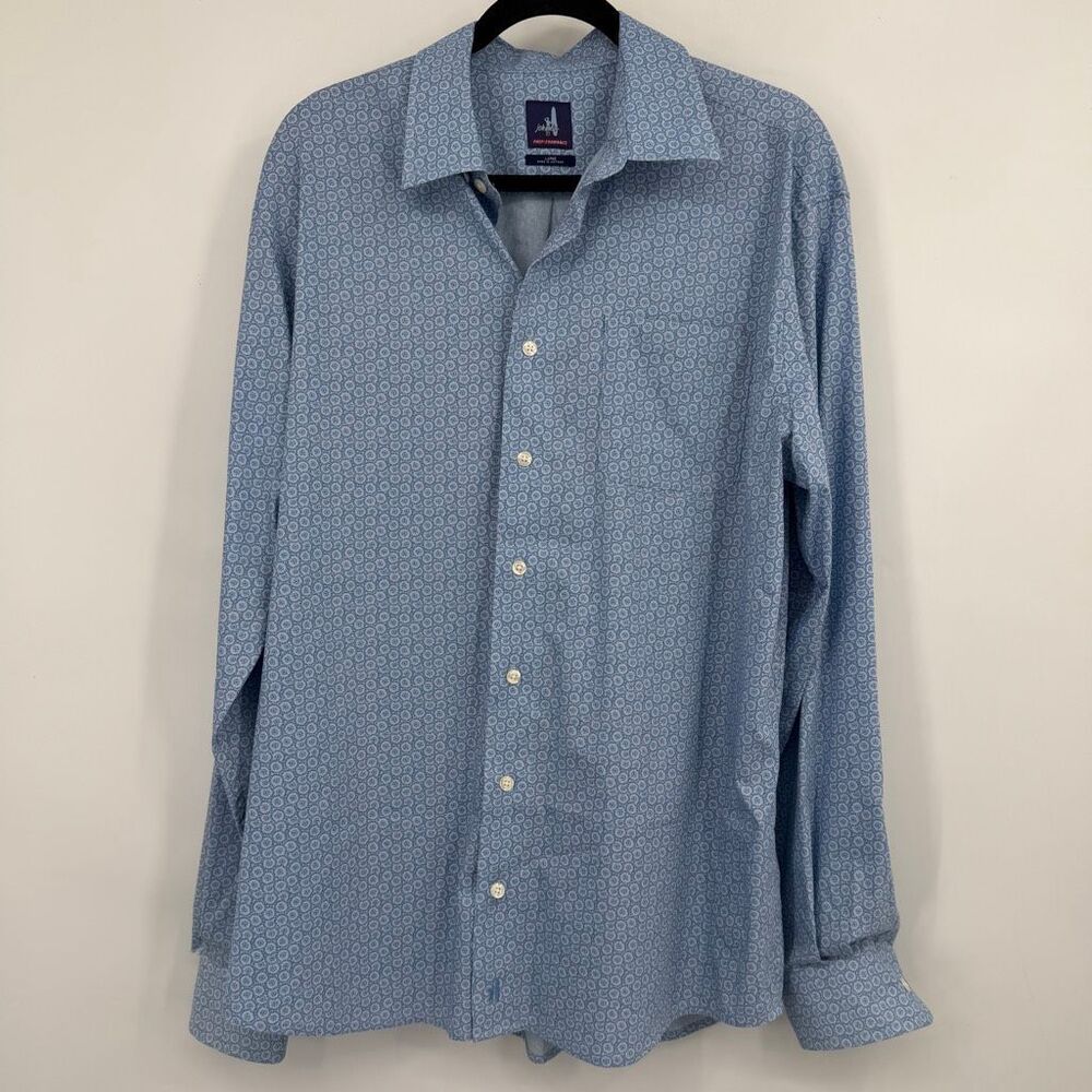 Johnnie-O Prep-Formance Gulf Blue Geometric Button Down Shirt Men’s Large